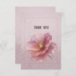 Modern Minimalist Pink Gold Poppy Wedding サンキューカード