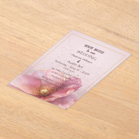 Modern Minimalist Pink Gold Wedding アクリル招待状 (レイダウン)