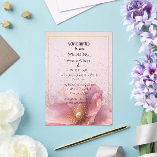 Modern Minimalist Pink Gold Wedding アクリル招待状 (インサイチュ (ウェディング))