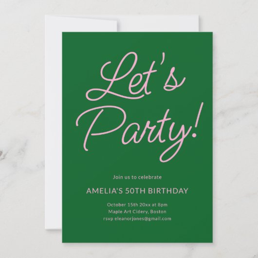 Modern Minimalist Pink Green Birthday Party Chic 招待状 (正面)