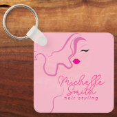 Modern minimalist pink hair styling wavy QR キーホルダー (正面)