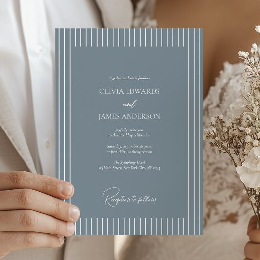 Modern Minimalist Pinstripe Wedding Invitation 招待状