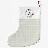 Modern Minimalist Plaid Holly Wreath Monogram スモールクリスマスストッキング (裏面)