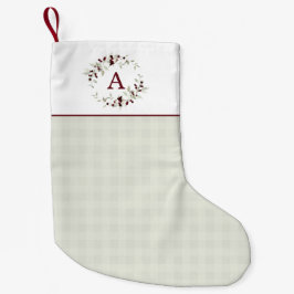 Modern Minimalist Plaid Holly Wreath Monogram スモールクリスマスストッキング