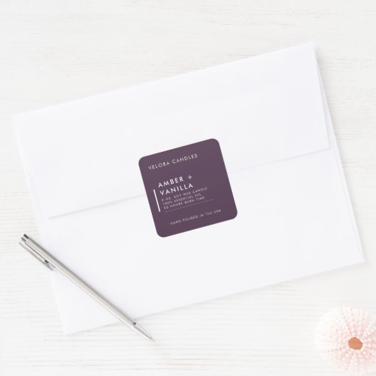 Modern Minimalist Plum Purple Candle Label Sticker スクエアシール (封筒)