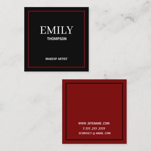 Modern Minimalist Professional Makeup Artist Black スクエア名刺 (正面/裏面)
