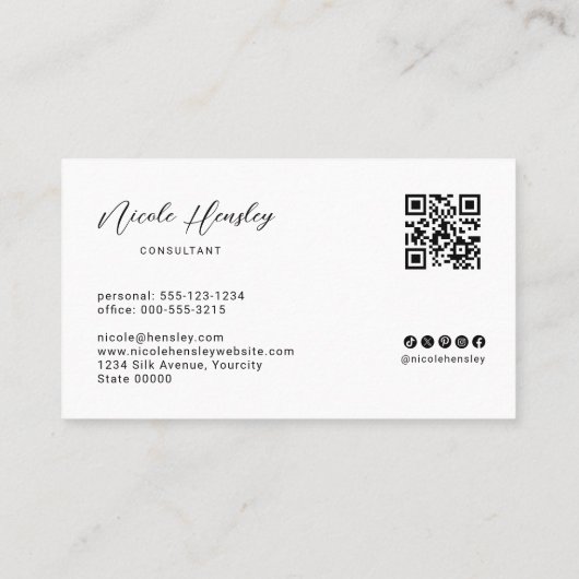 Modern Minimalist QR Code Dusty Rose Professional 名刺 (裏面)