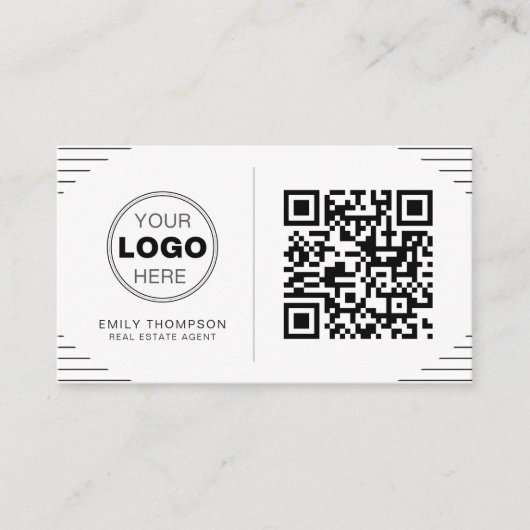 Modern Minimalist QR Code | Luxury Art Deco 名刺 (正面)