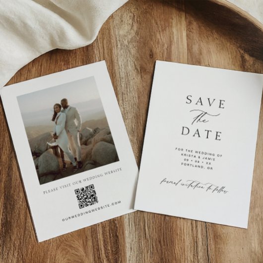 Modern Minimalist QR Code Photo Wedding セーブザデート