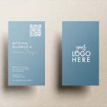 Modern Minimalist QR Code Script Business Logo 名刺<br><div class="desc">Elegant,  modern business card with your Logo and QR code prominently displayed on muted pastel colors alongside your contact information,  including social media handle in a stylish script and timeless typography design. This is the dusty blue version.</div>