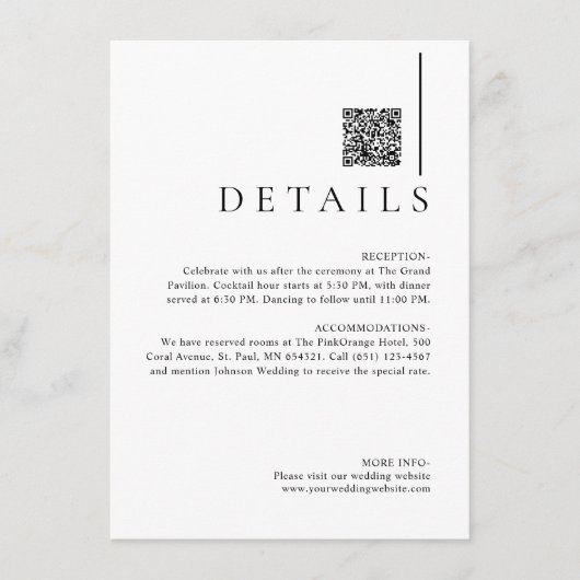 Modern Minimalist QR Code Wedding Details エンクロージャーカード (正面)