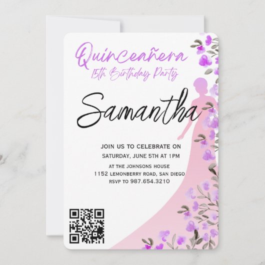 Modern Minimalist Quinceañera 15th Birthday 招待状 (正面)