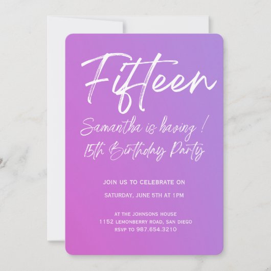 Modern Minimalist Quinceañera 15th Birthday 招待状 (正面)