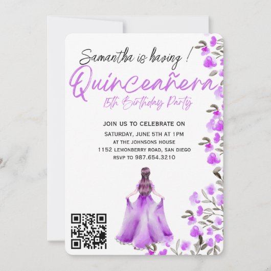 Modern Minimalist Quinceañera 15th Birthday 招待状 (正面)