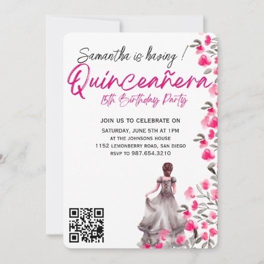 Modern Minimalist Quinceañera 15th Birthday 招待状 (正面)