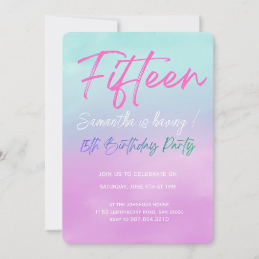 Modern Minimalist Quinceañera 15th Birthday 招待状 (正面)