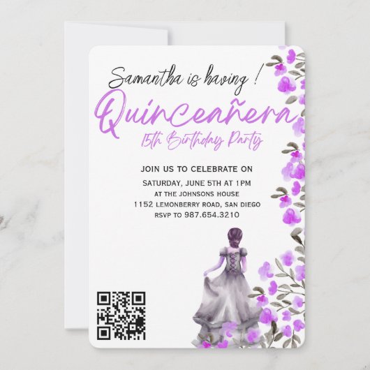 Modern Minimalist Quinceañera 15th Birthday 招待状 (正面)