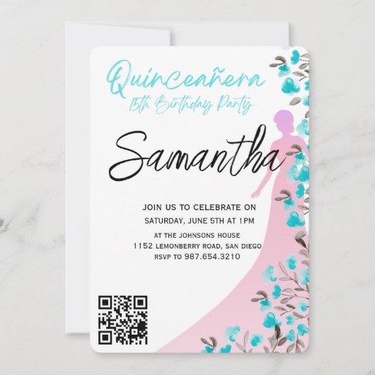 Modern Minimalist Quinceañera 15th Birthday 招待状 (正面)