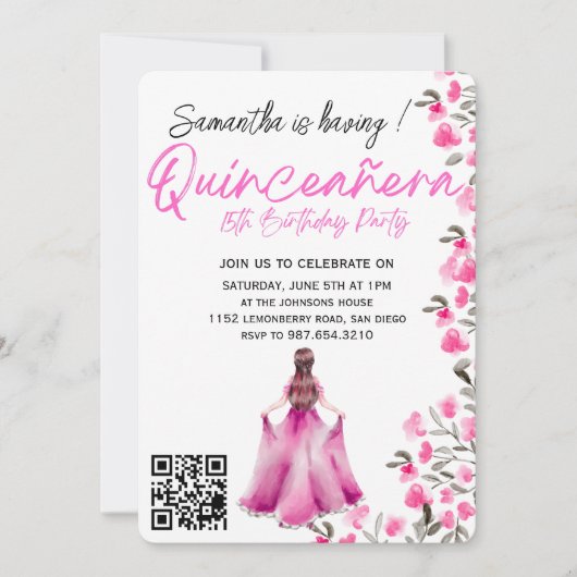 Modern Minimalist Quinceañera 15th Birthday 招待状 (正面)