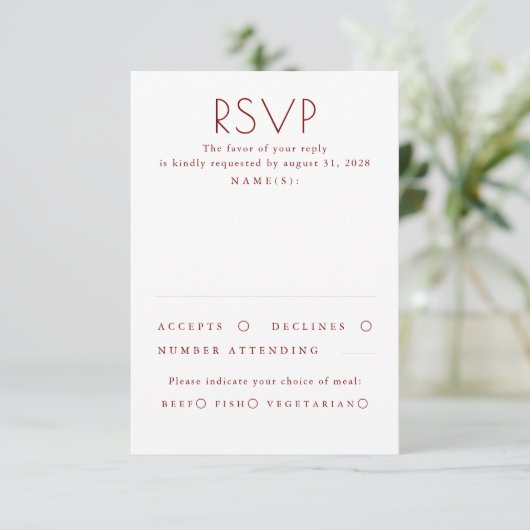 Modern Minimalist Red and White Wedding RSVP (スタンド正面)
