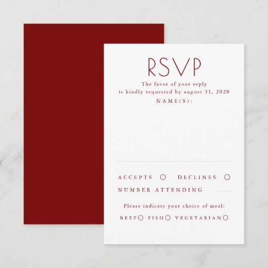 Modern Minimalist Red and White Wedding RSVP (正面/裏面)