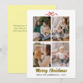 Modern Minimalist Red Bow 4 Photo Merry Christmas シーズンカード (正面/裏面)