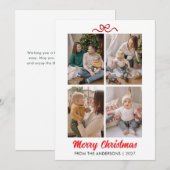Modern Minimalist Red Bow 4 Photo Merry Christmas シーズンカード (正面/裏面)