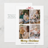 Modern Minimalist Red Bow 4 Photo Merry Christmas シーズンカード (正面/裏面)