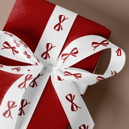 Modern minimalist red bow Christmas gift wrap  サテンリボン