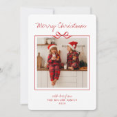 Modern Minimalist Red Bow Merry Christmas photo  シーズンカード (正面)