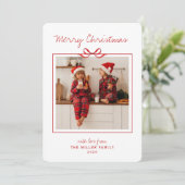 Modern Minimalist Red Bow Merry Christmas photo  シーズンカード (スタンド正面)