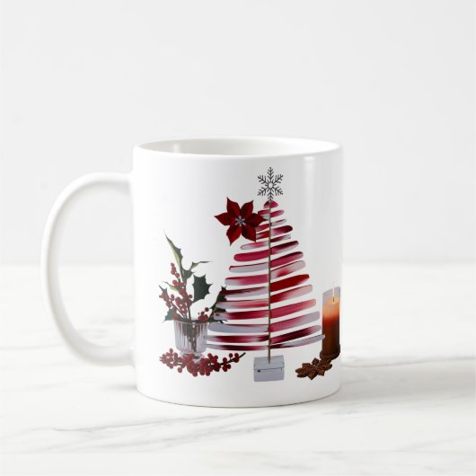 Modern Minimalist Red Brush Stroke Christmas Tree  コーヒーマグカップ (左)