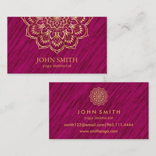 Modern Minimalist Red Gold Lotus Yoga Instructor B 名刺 (正面/裏面)