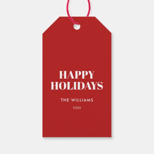 Modern Minimalist Red Happy Holidays ギフトタグ (裏面)