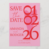 Modern Minimalist Red Pink Heart Save the Date  招待状 (正面)
