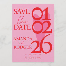 Modern Minimalist Red Pink Heart Save the Date  招待状