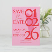 Modern Minimalist Red Pink Heart Save the Date  招待状 (スタンド正面)