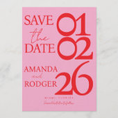 Modern Minimalist Red Pink Save the Date 招待状 (正面)