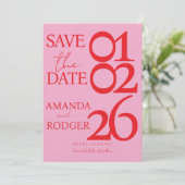 Modern Minimalist Red Pink Save the Date  招待状 (スタンド正面)