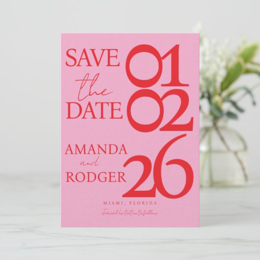 Modern Minimalist Red Pink Save the Date 招待状 (スタンド正面)