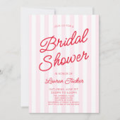 Modern Minimalist Red Pink Stripes Bridal Shower 招待状 (正面)