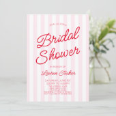 Modern Minimalist Red Pink Stripes Bridal Shower 招待状 (スタンド正面)
