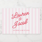 Modern Minimalist Red Pink Stripes Wedding Mini スパークリングワインラベル (シングルラベル)