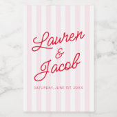 Modern Minimalist Red Pink Stripes Wedding Mini ワインラベル (シングルラベル)