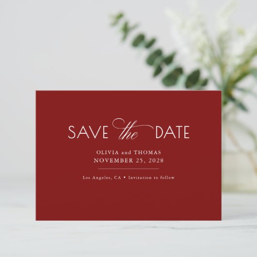 Modern Minimalist Red Wedding Save The Date セーブザデート (スタンド正面)