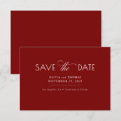 Modern Minimalist Red Wedding Save The Date セーブザデート (正面/裏面)
