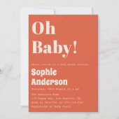 Modern Minimalist Retro Coral  Oh Baby Shower 招待状 (正面)