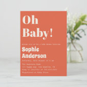 Modern Minimalist Retro Coral  Oh Baby Shower 招待状 (スタンド正面)