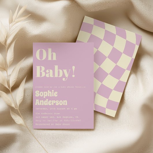 Modern Minimalist Retro Coral  Oh Baby Shower 招待状