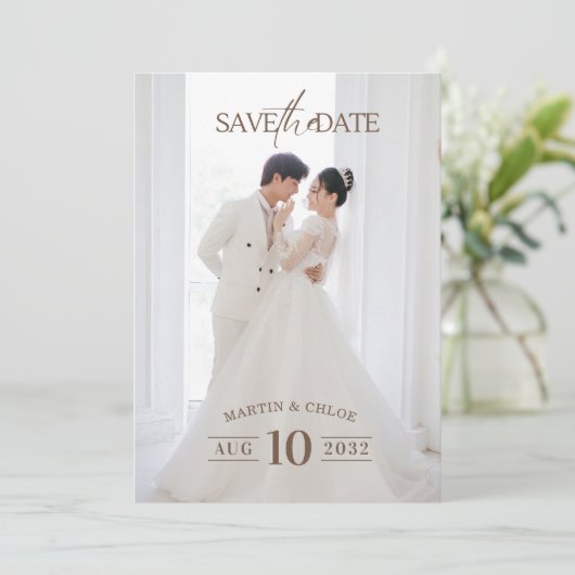 Modern Minimalist Romantic Script Photo Wedding  招待状 (スタンド正面)